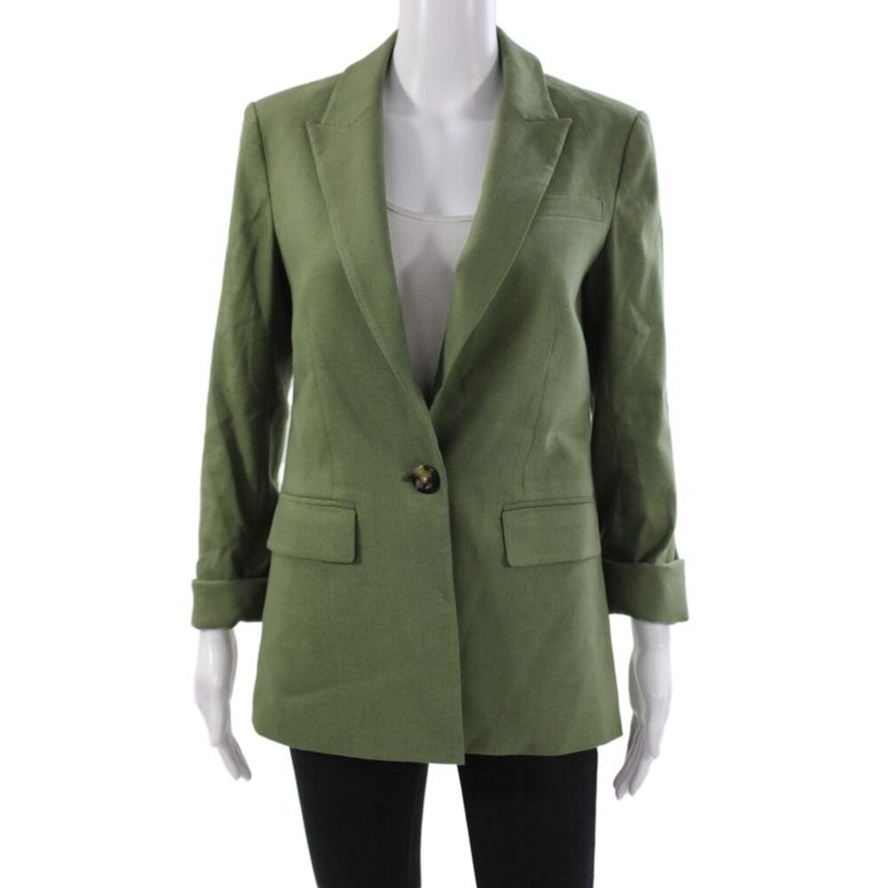 Veronica Beard Womens Green Linen Blend Blazer Long Sleeve Size 0
